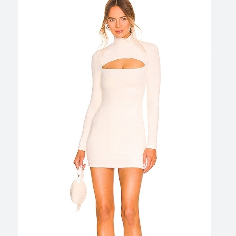Camila Coelho Dallas Velvet Mini Dress High Neck, Long Sleeve.